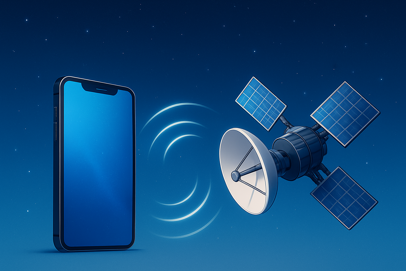 A satellite in space beaming signals directly to a smartphone.. 
