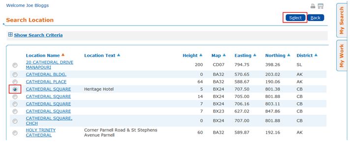 List of locations - click to view full size List of locations - radio example