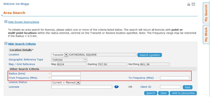 Radius search and frequency range - click to view full size Radius search and frequency range