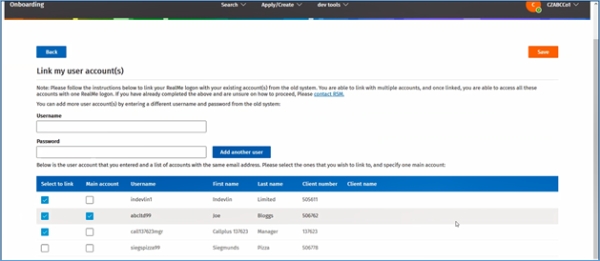 Screenshot of Link my user account(s) page