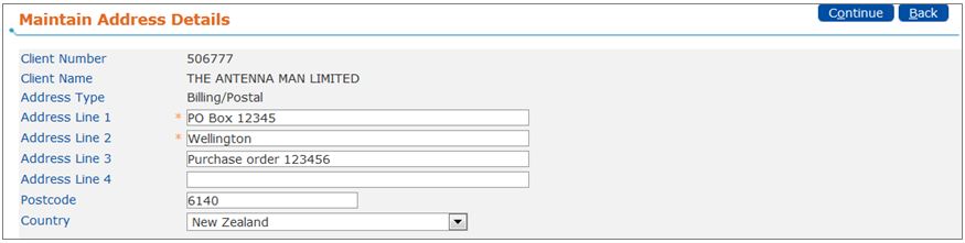Maintain Address Details - click to view full size Maintain Address Details - screen shot