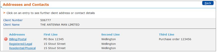 Addresses and Contacts - click to view full size Addresses and Contacts - screen shot