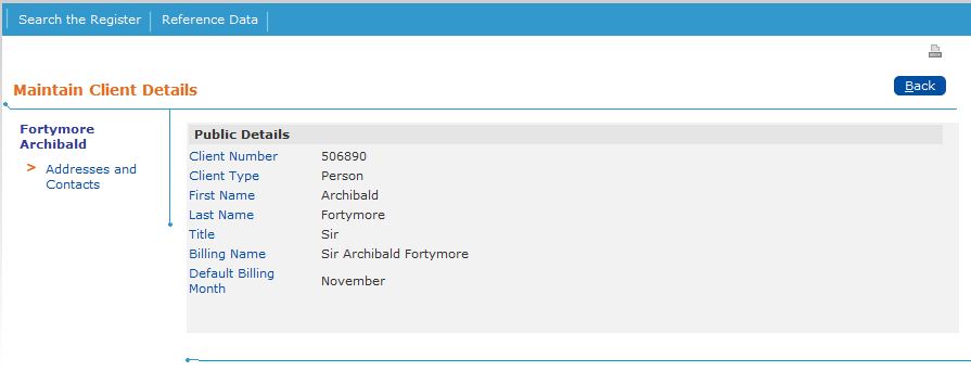 Maintain Client Details screen - Click to view larger image Maintain Client Details screen