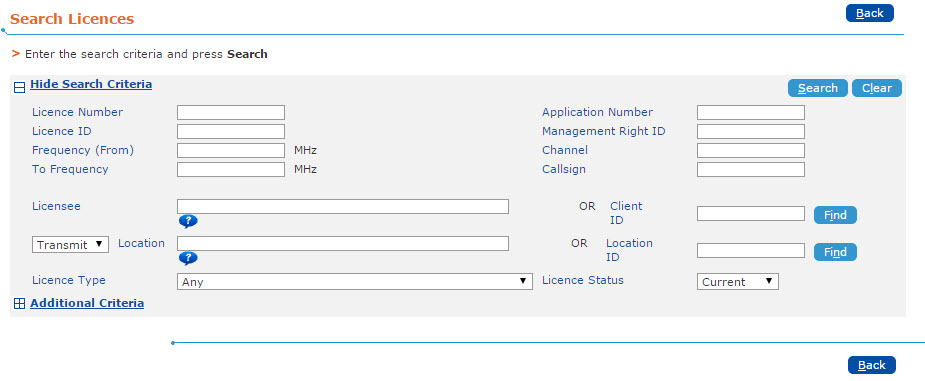 Image of Search Licences table