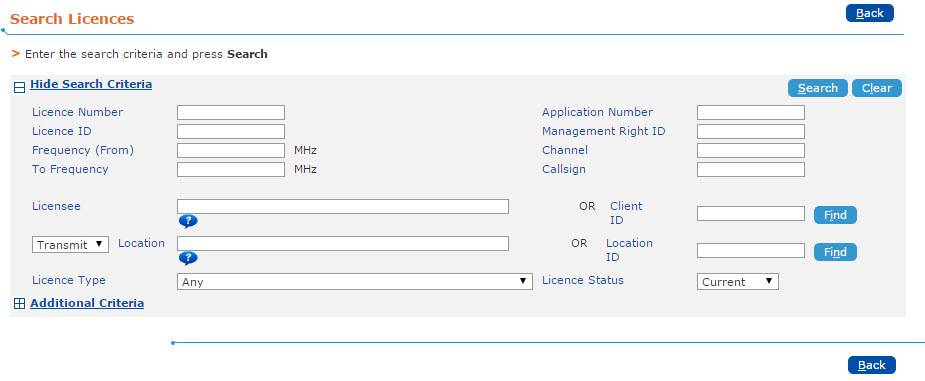 Search Licences - Click to view larger version Image of Search Licences table