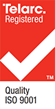 Telarc Registered logo with a red background and white tick mark for ISO 9001:2015 certification for Quality Management System.
